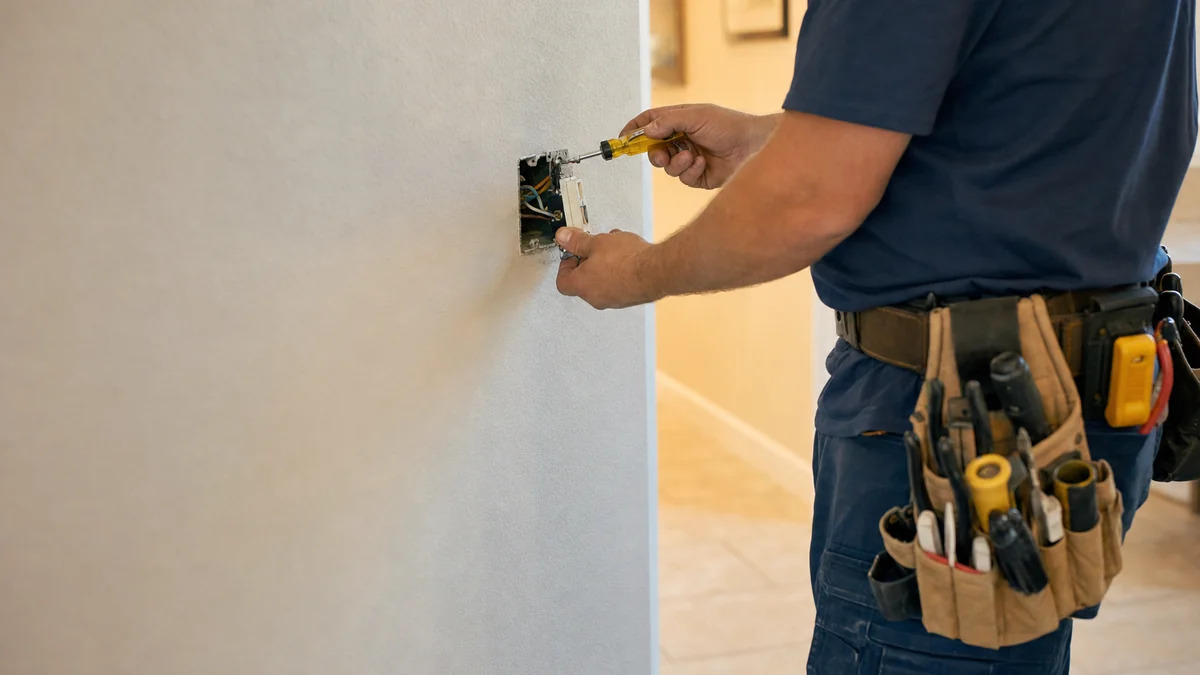 Electrician replacing a light switch on a residential service call