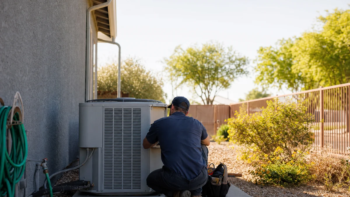 HVAC technician on a routine maintenance visit at a repeat customer's home