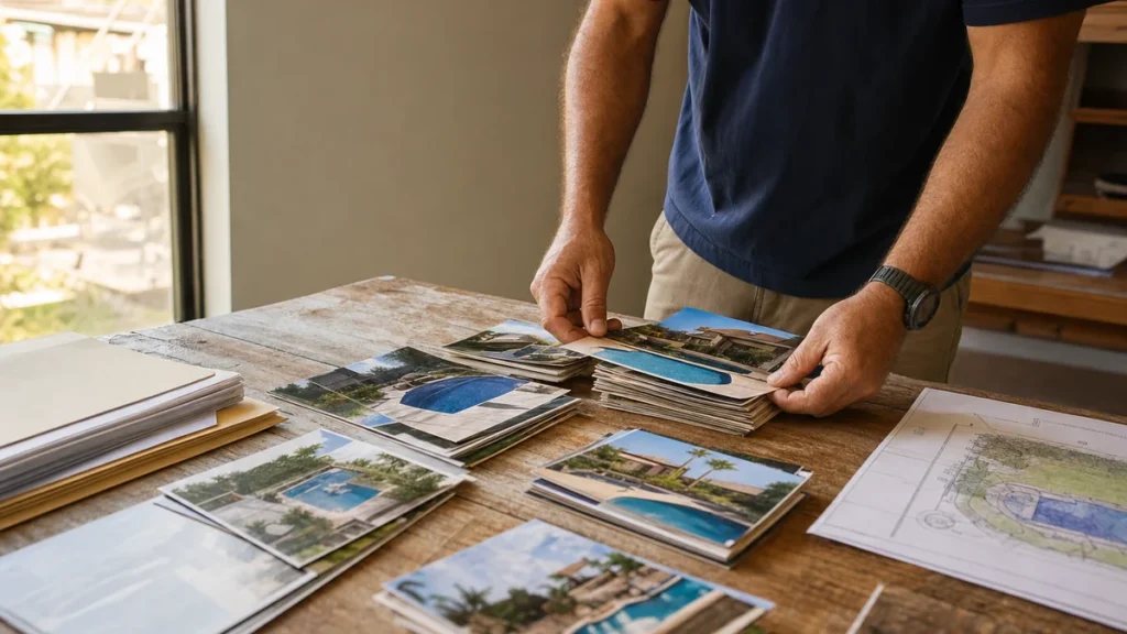 How should a pool builder set up a project gallery page?
