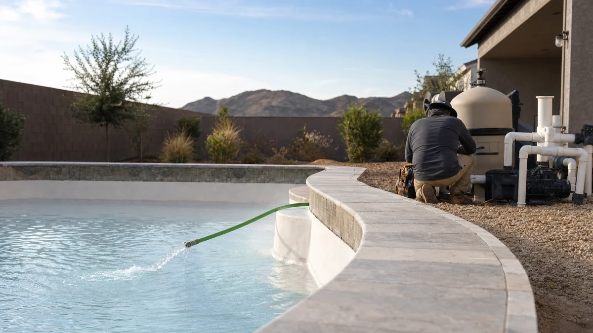 When should a pool builder ask for a review during the build?