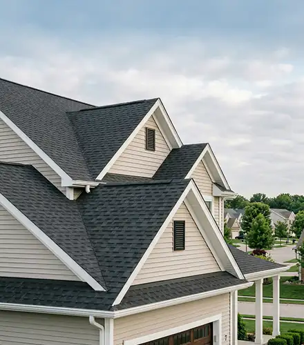 Newly shingled roof of a suburban home