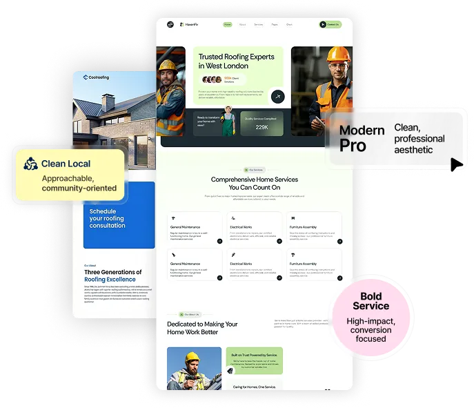 Themed website template with customization callouts