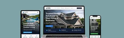 Roofing company website shown on laptop and phone
