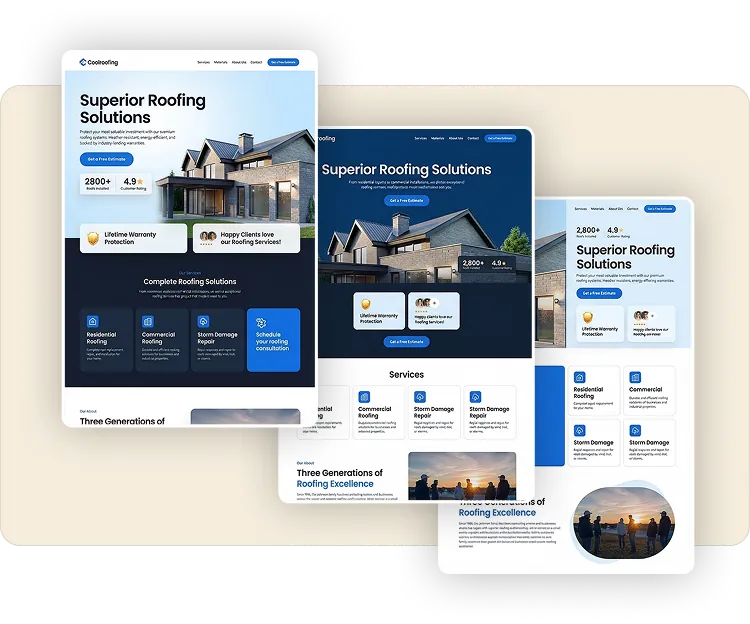 Website design concepts for a roofing company