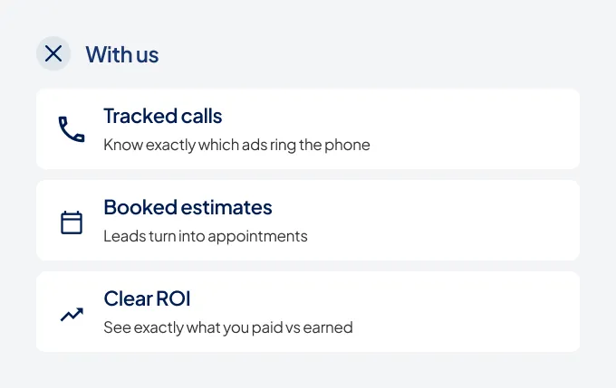 With us: tracked calls, booked estimates and clear ROI